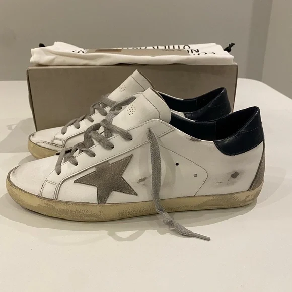 Golden Goose Superstar Sneaker in White Leather/Ice/Night Blue sz 40 New in Box - Picture 2 of 10